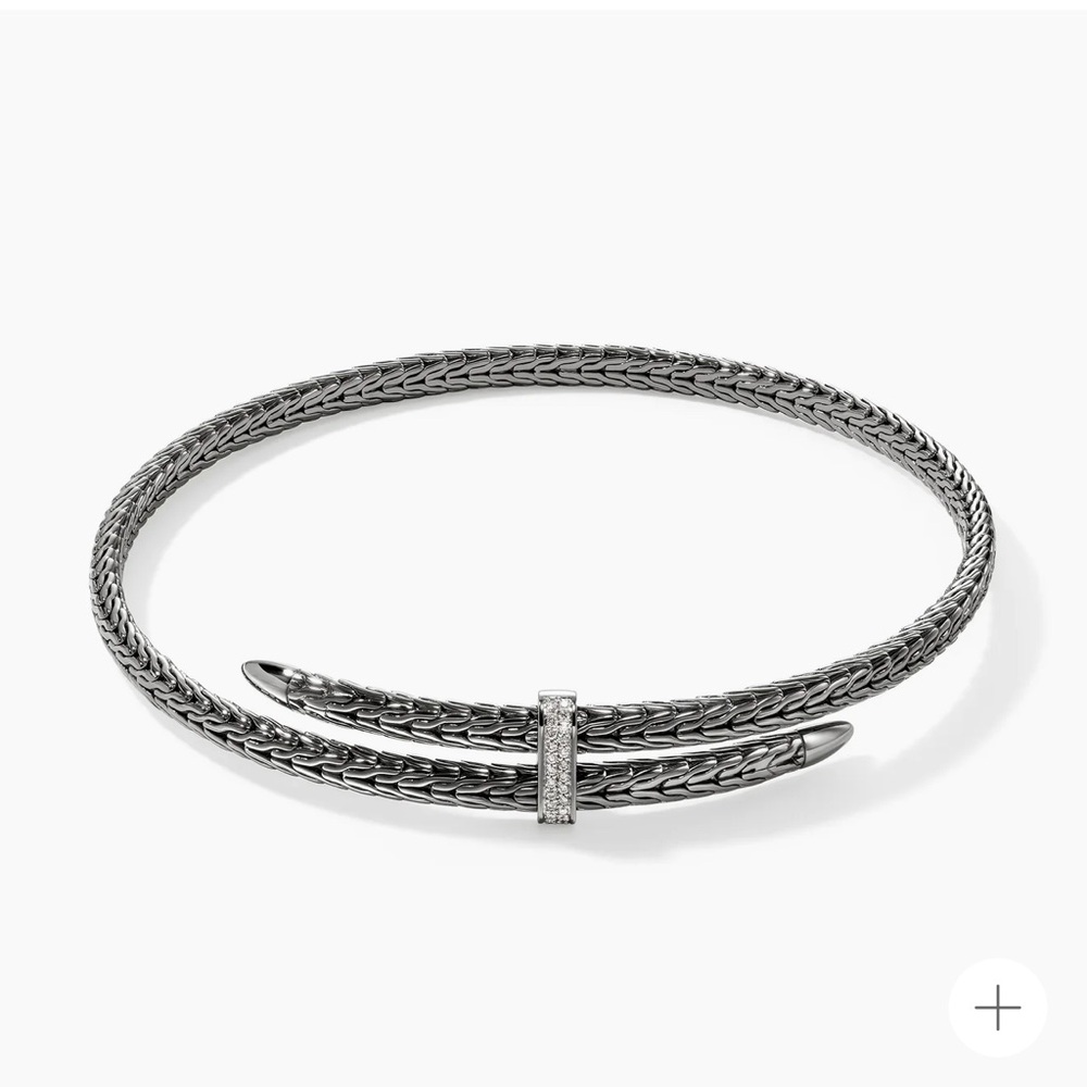 John Hardy Spear Coil Choker, Dark Silver with Diamond Pave (NEW)